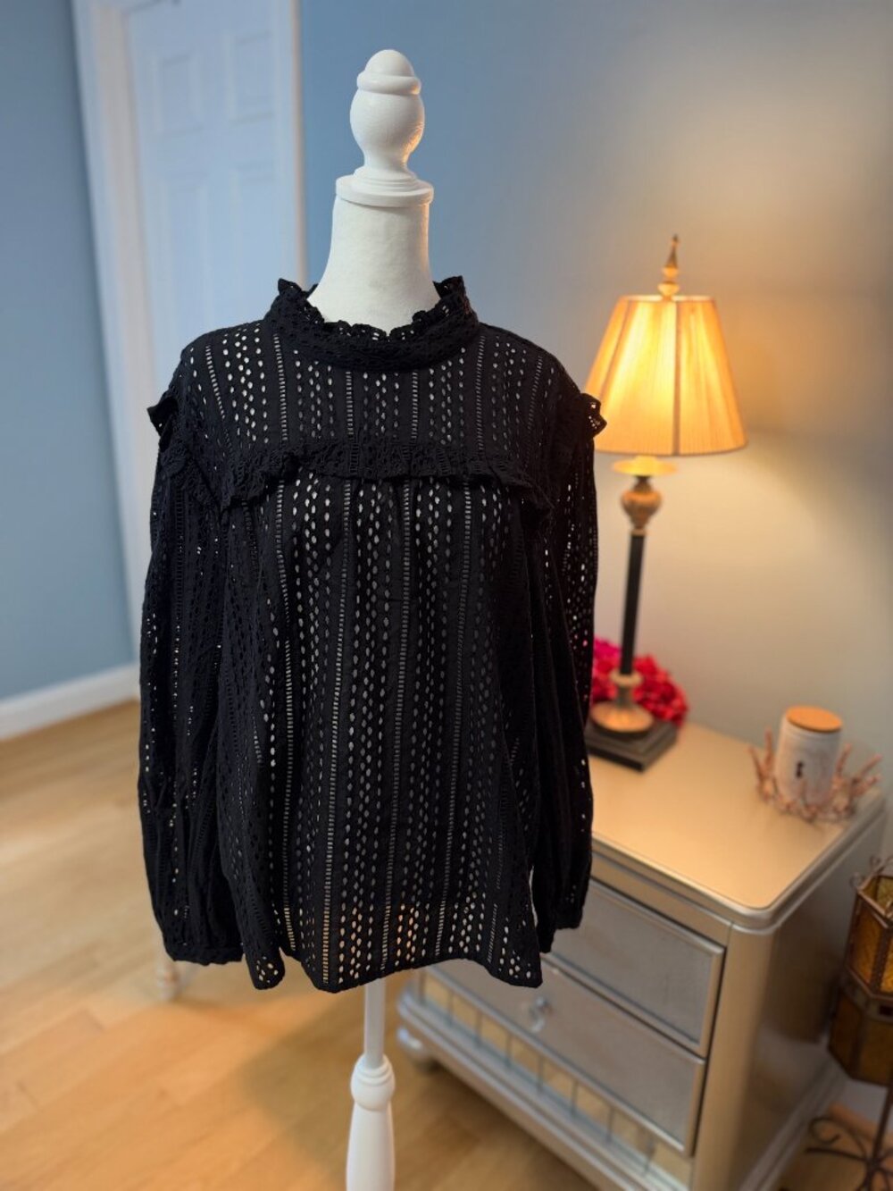 Madewell Eyelet Mockneck Ruffle Top, XL, NEW WITH TAGS
